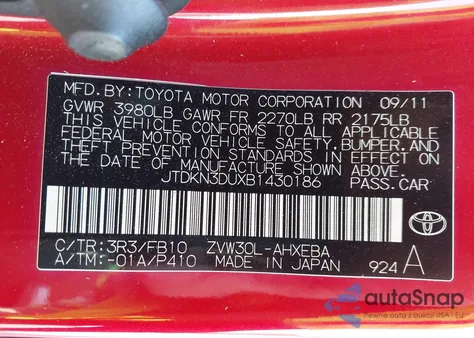 2011 Toyota Prius Three from USA, damaged, VIN JTDKN3DUXB1430186